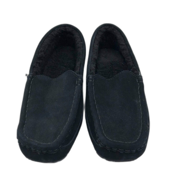 PAWZ by Bearpaw Men's Black Leather Slip On House Slippers US 10 Faux Fur Inside - Picture 6 of 13